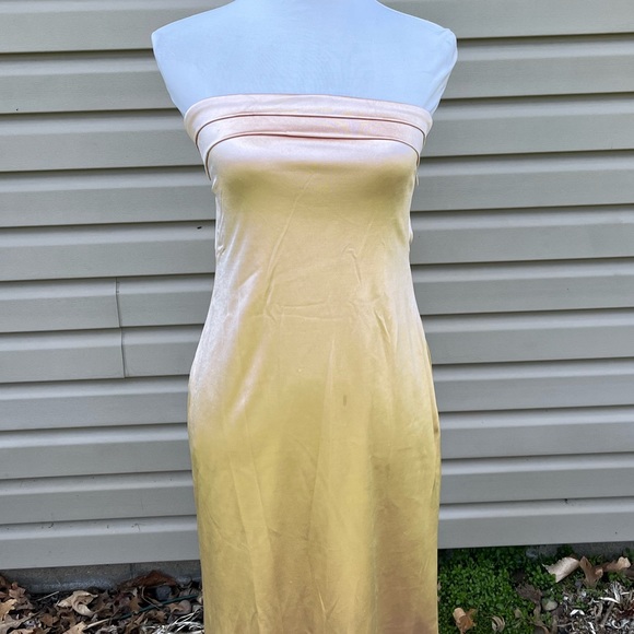 NWT Champagne Satin Strapless Tube Open Back Bodycon Cocktail Maxi Dresses - Picture 12 of 16